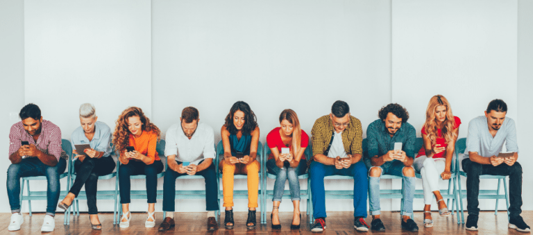 group of people reading about social media