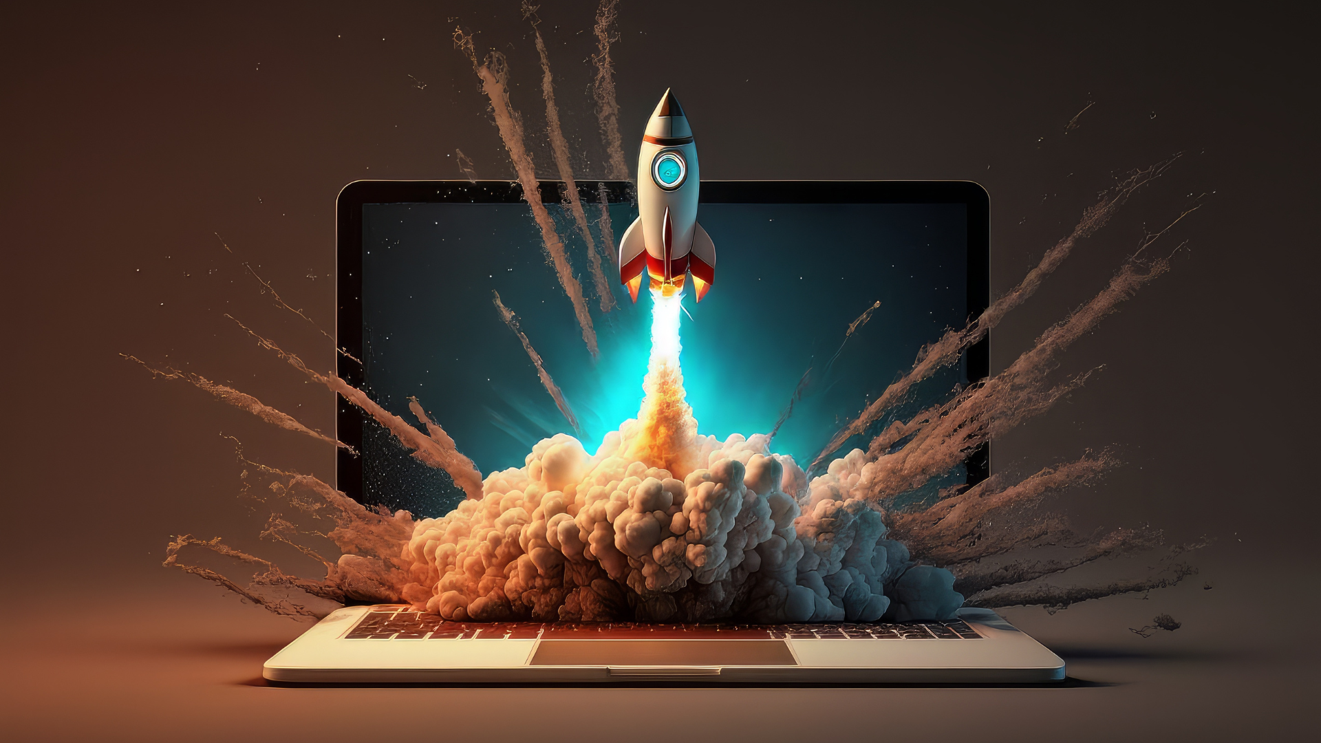 Rocket coming out of a computer