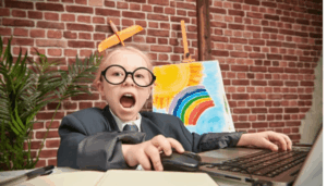 young child in oversized suit